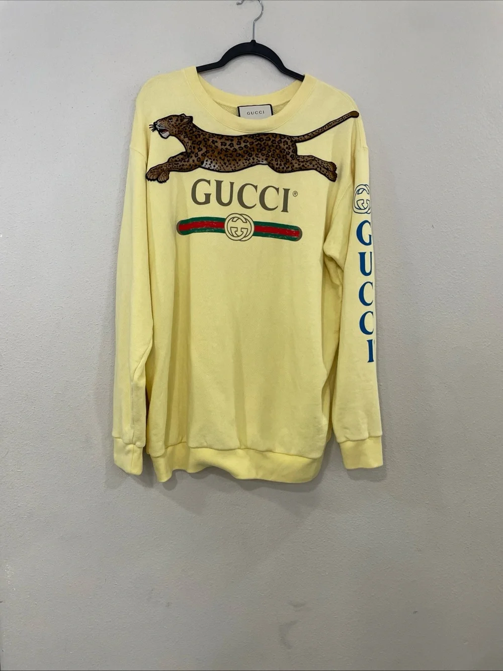 Gucci Yellow Crewneck Sweatshirt with Leaping Jaguar Graphic
